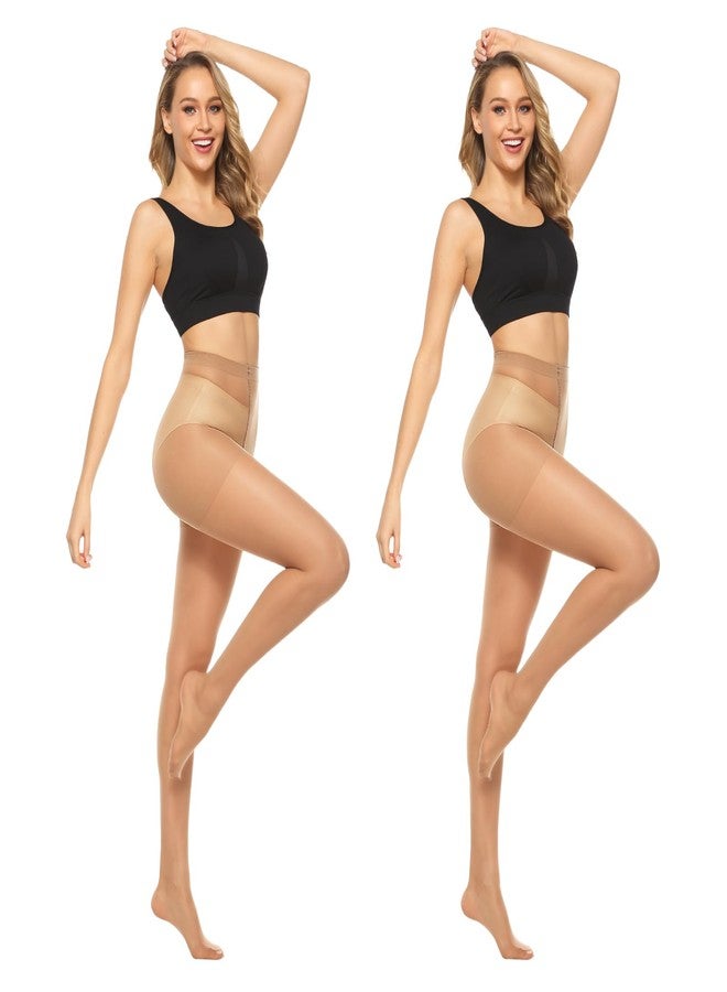 MANZI 6 Pairs 20D Women's Sheer Tights Ultra Thin High Waist Pantyhose Thigh Stockings, Natural M - Image 5